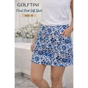 Golftini Golf Skort Women's Size 10 Blue White Floral Print Pockets Tennis Skirt